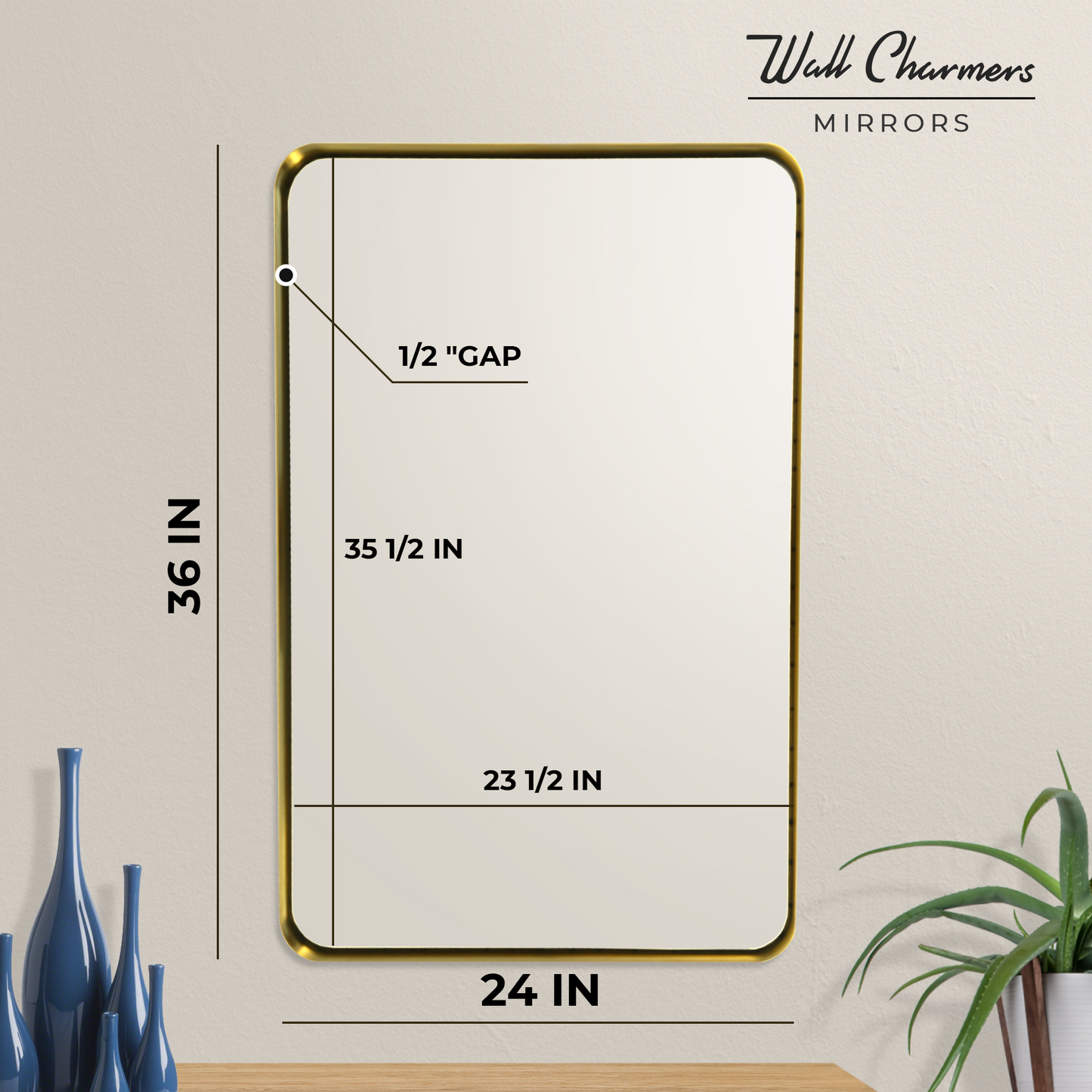 Gold Hanging Bathroom Mirror – 24” x 36” Wall Vanity Mirror