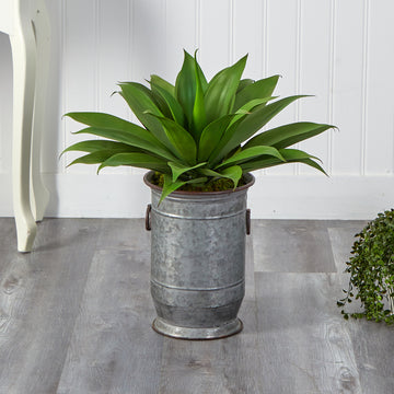 Agave Succulent Artificial Plant in Vintage Metal Planter, 26”