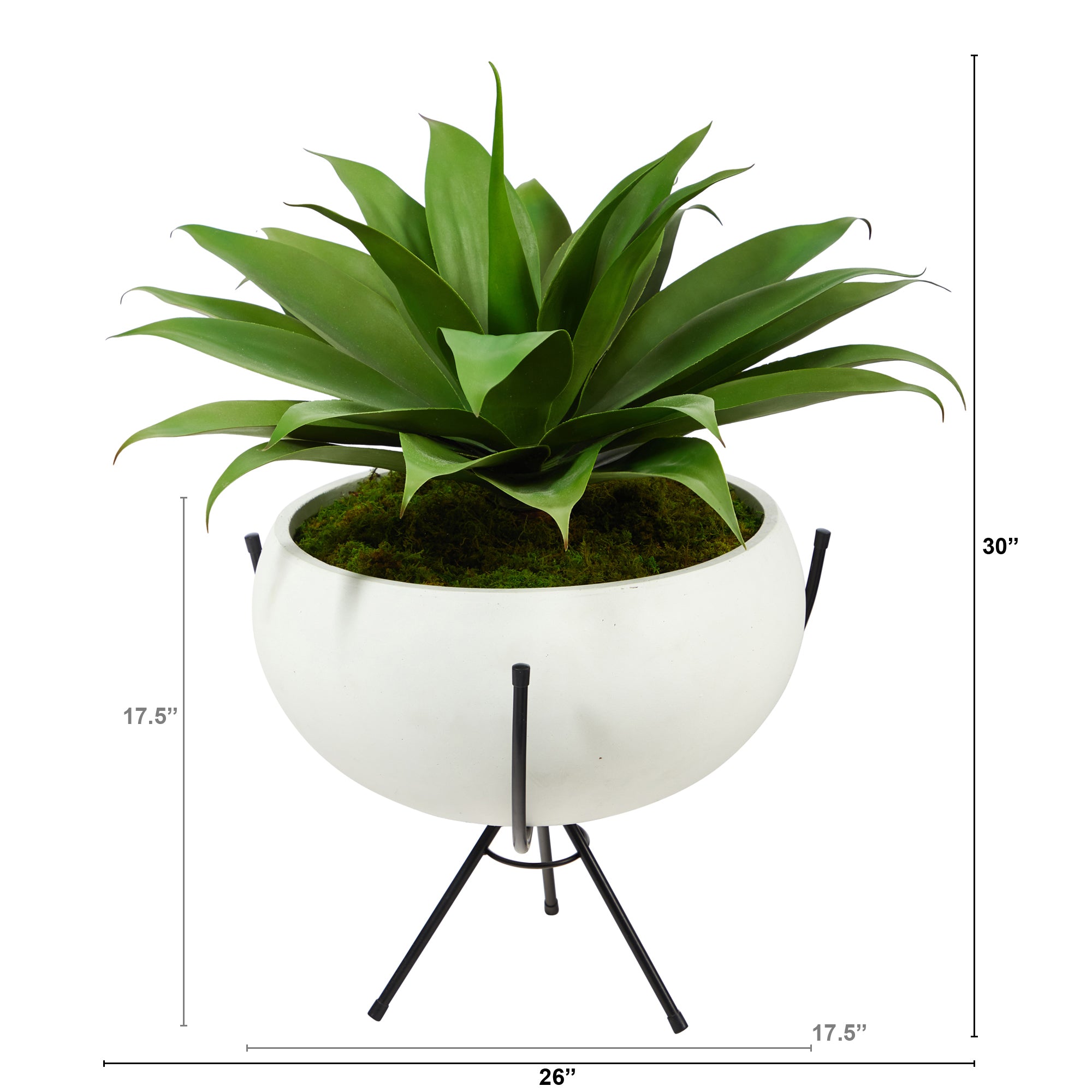 Agave Succulent Artificial Plant in White Planter with Metal Stand, 30”