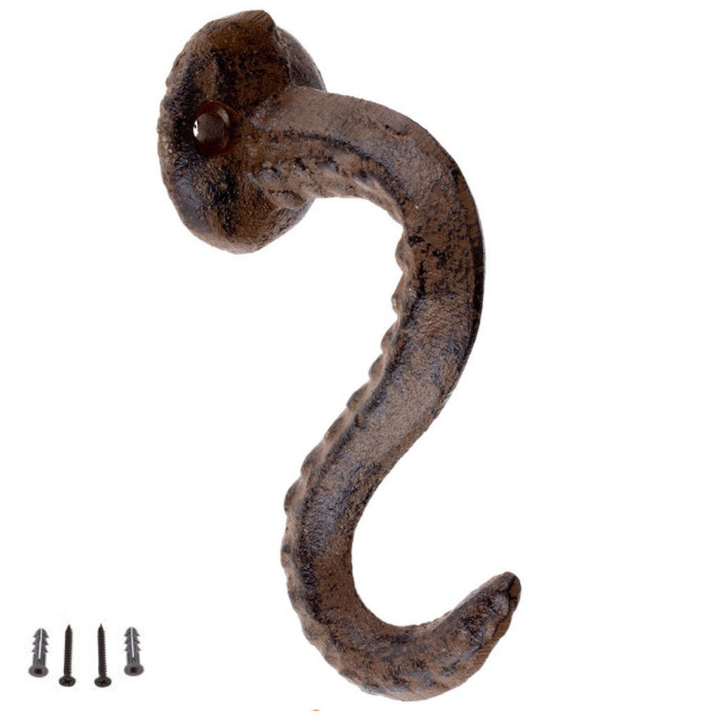 Brown Cast Iron Octopus Tentacle Metal Wall Hook