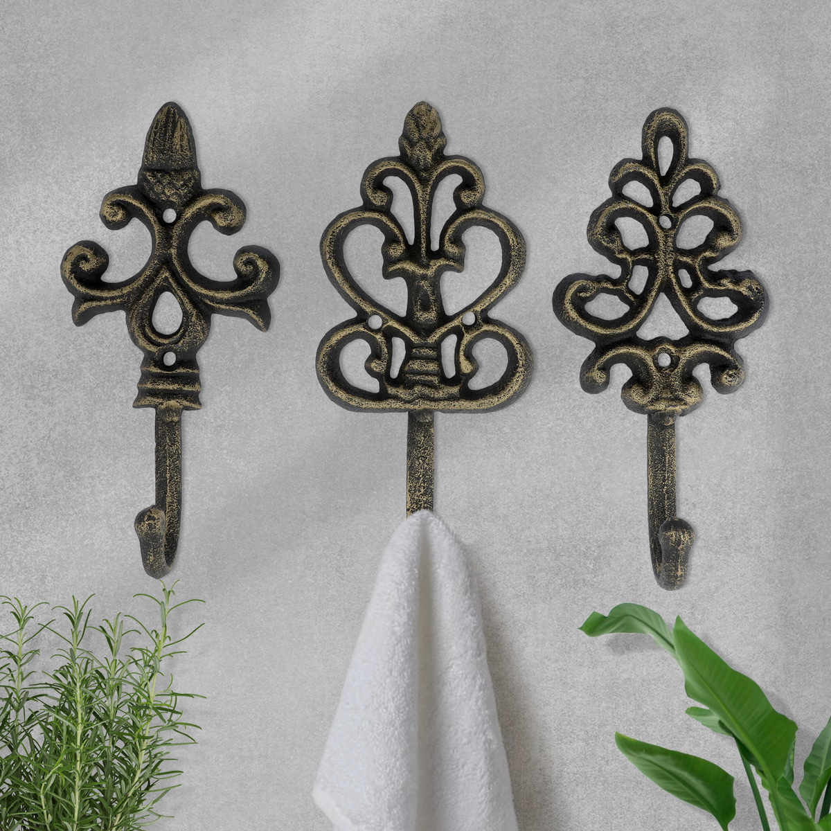 Set of 3 Aged Gold Decorative Wall Hooks, 8 – Wall Charmers