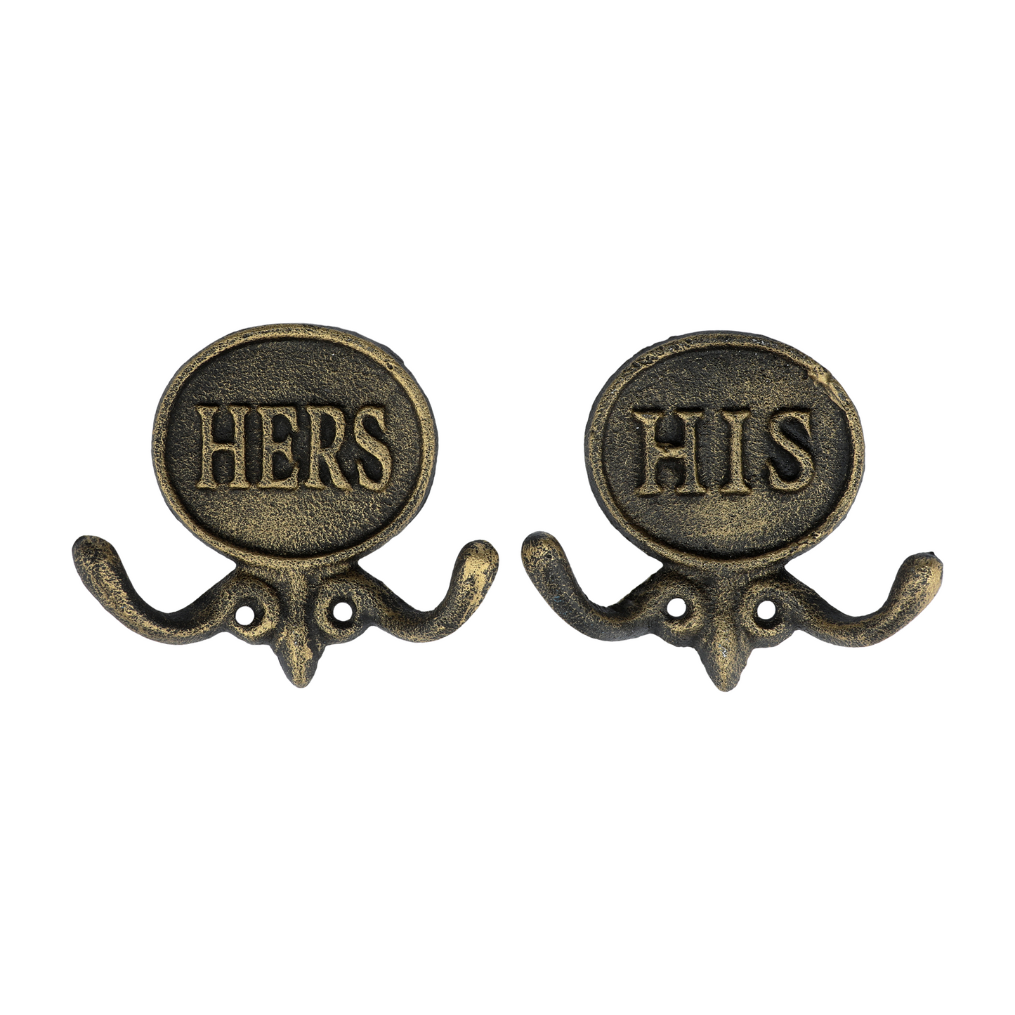 Set of 2 Aged Gold His and Hers Towel Hooks, 5.8"
