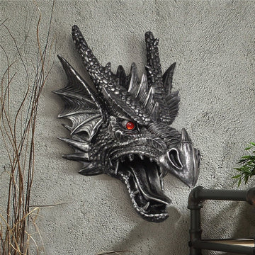 Antique Silver Faux Dragon Head 18 inches