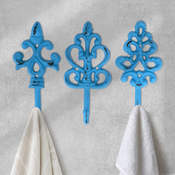 Set of 3 Blue Decorative Wall Hooks, 8"