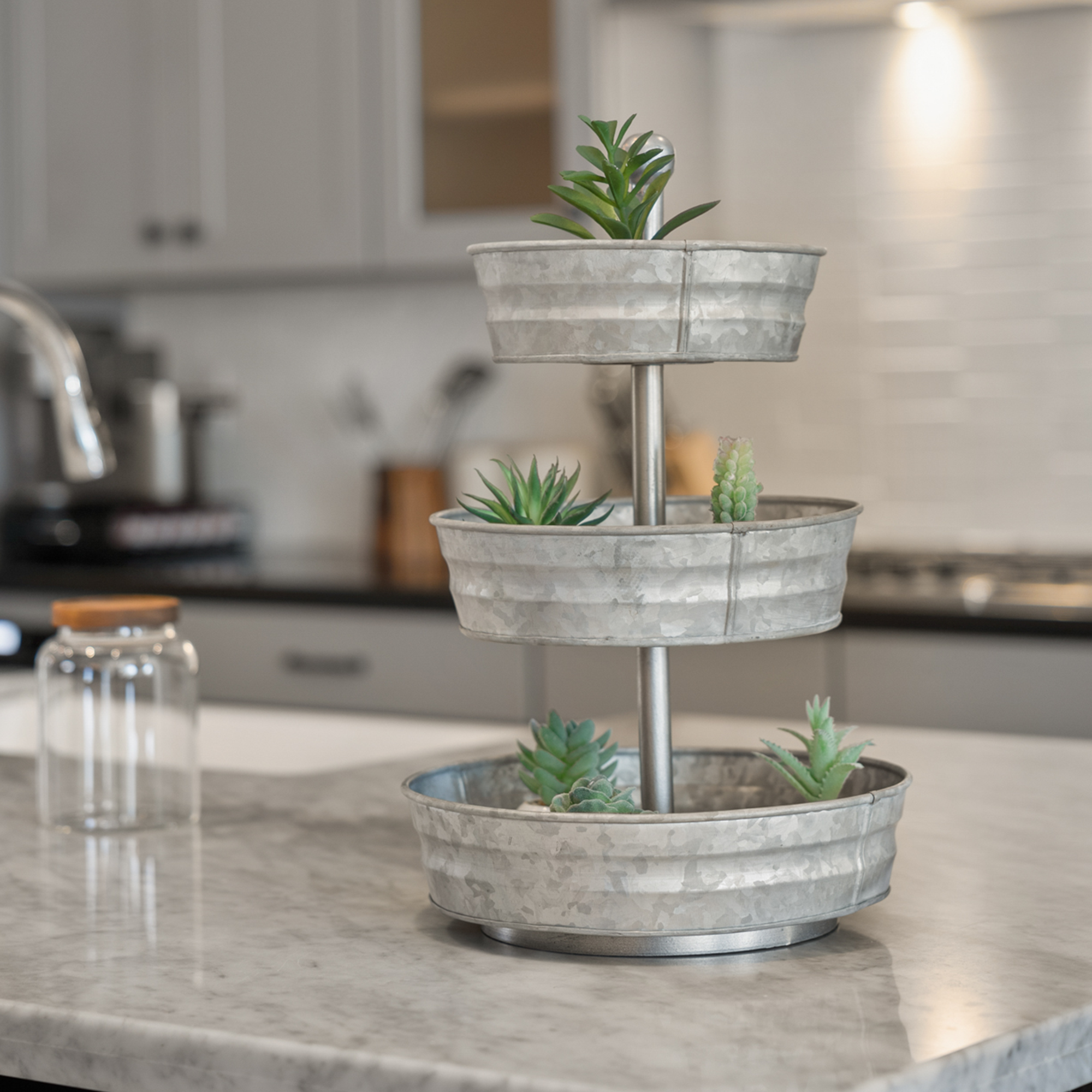 3 tier galvanized hanging planter 3 Tier Galvanized Round Metal Tray, 18" – Wall Charmers