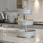 3 Tier Galvanized Round Metal Tray, 18"
