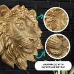 Faux lion, faux mini lion, fake mini lion, animal head wall mount, farmhouse decor, gold lion