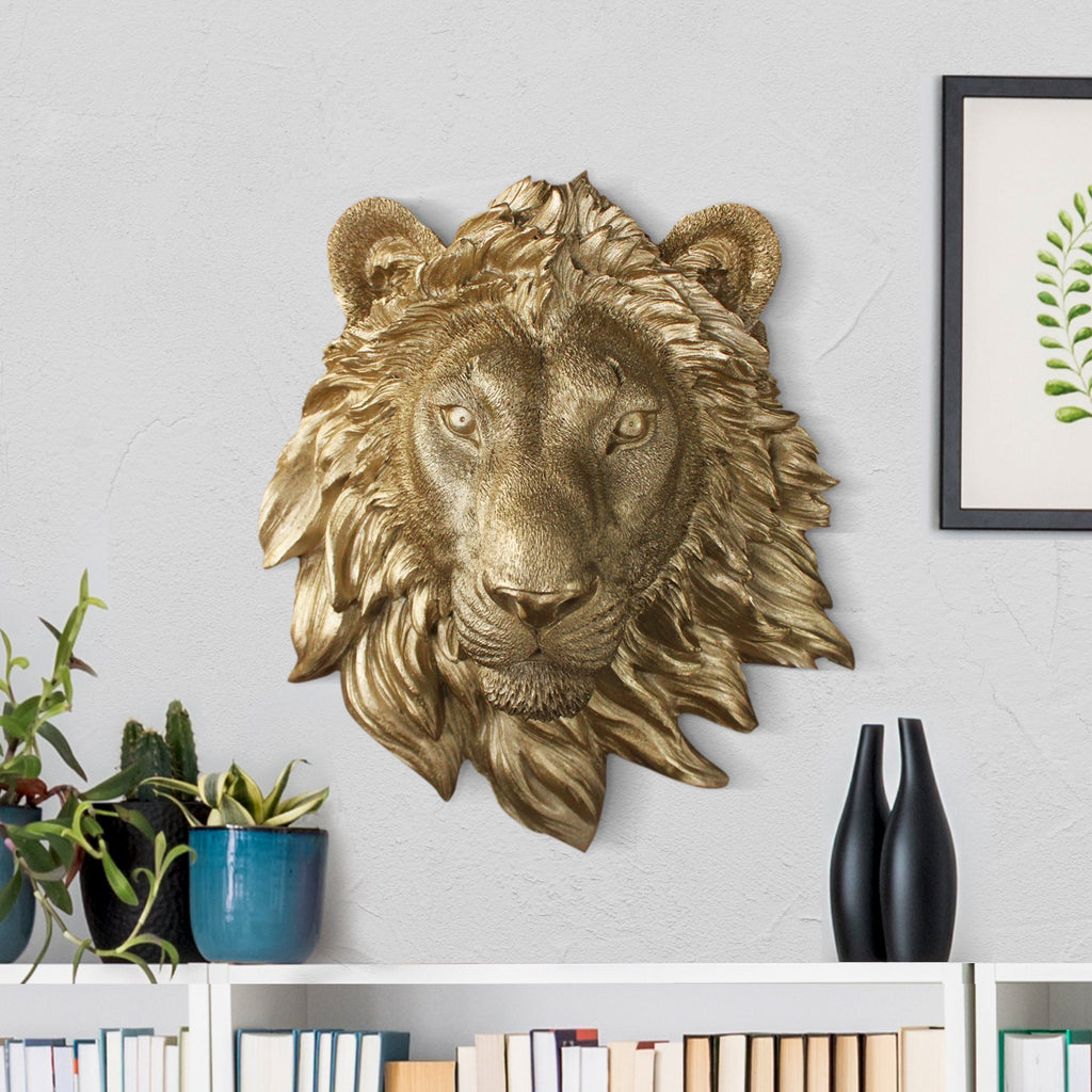Faux lion, faux mini lion, fake mini lion, animal head wall mount, farmhouse decor, gold lion