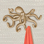 Gold Cast Iron Octopus Wall Hook, 10.5"