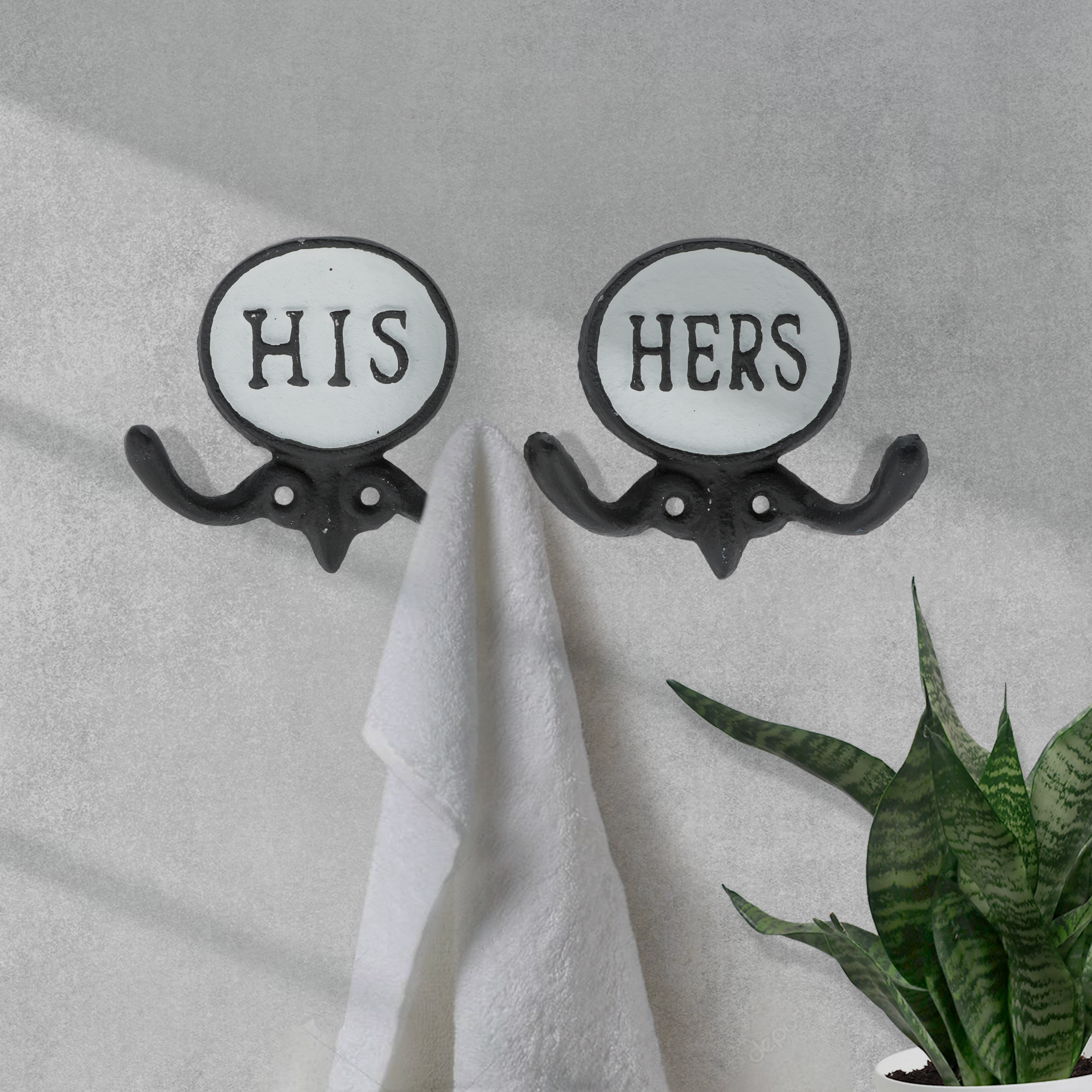 Set of 2 Black & White His and Hers Towel Hooks, 5.8"