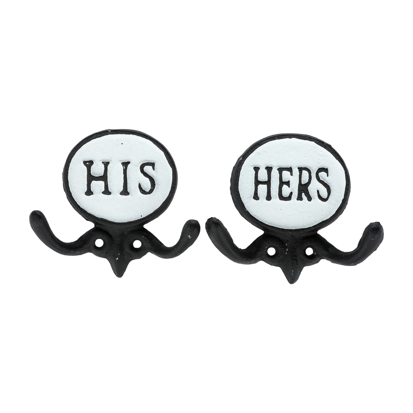 Set of 2 Black & White His and Hers Towel Hooks, 5.8"