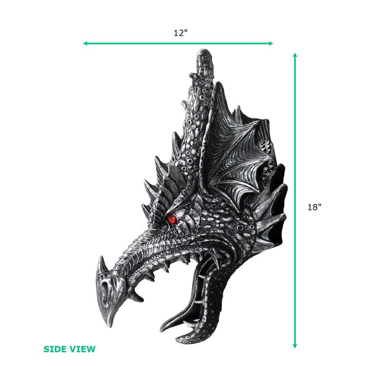 Antique Silver Faux Dragon Head 18 inches size detail