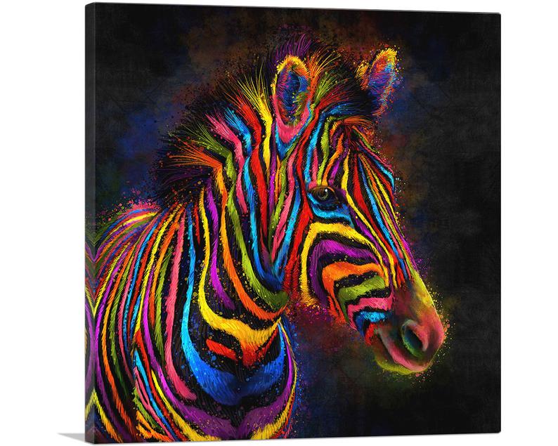 Modern Colorful African Zebra Canvas