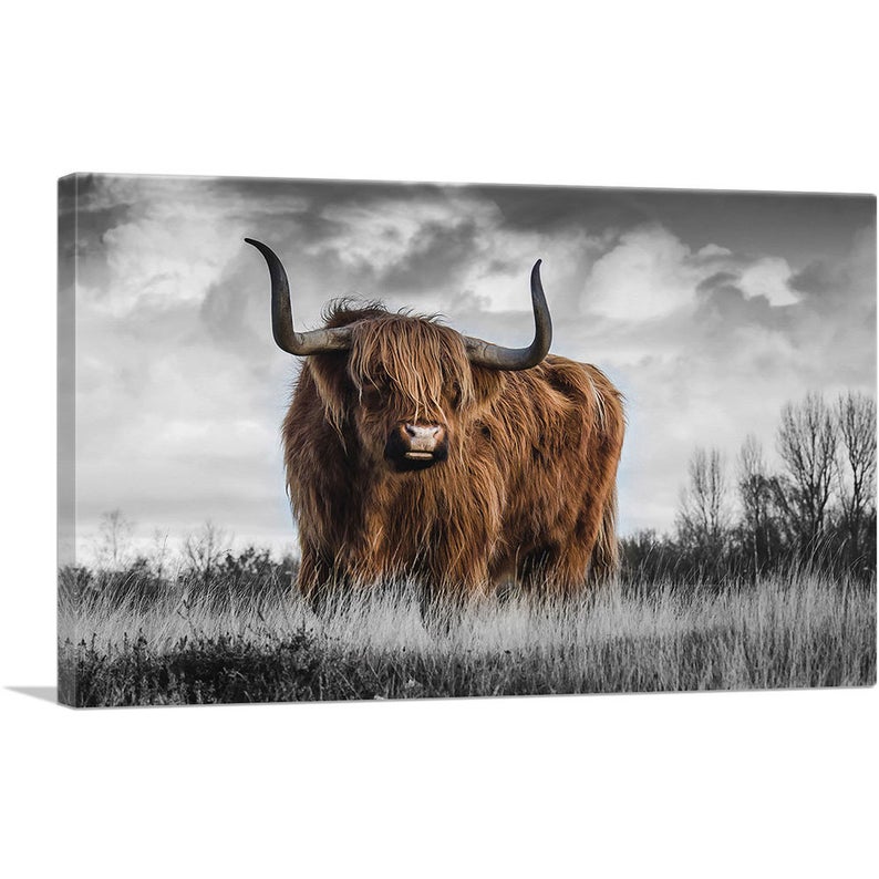 The Highland Calf Bull In The Mountain Canvas, 4 Sizes