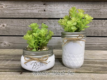 Succulent Plant in Pot Mason Jar Half Pint or Quilted Farmhouse Decor Distressed Ball Jar