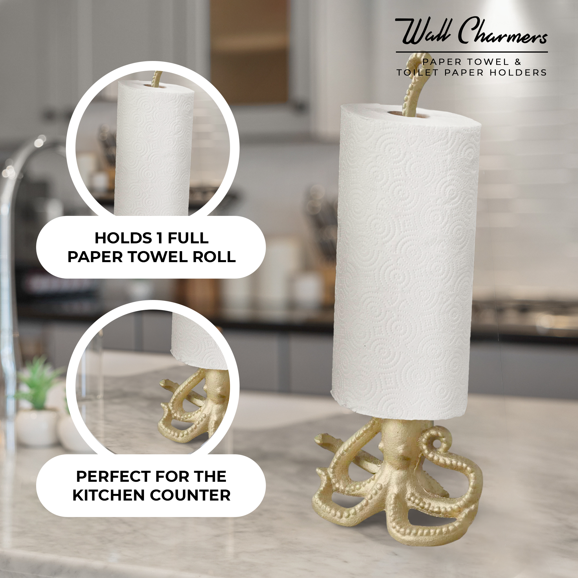 Gold Octopus Paper Towel Holder, 17"