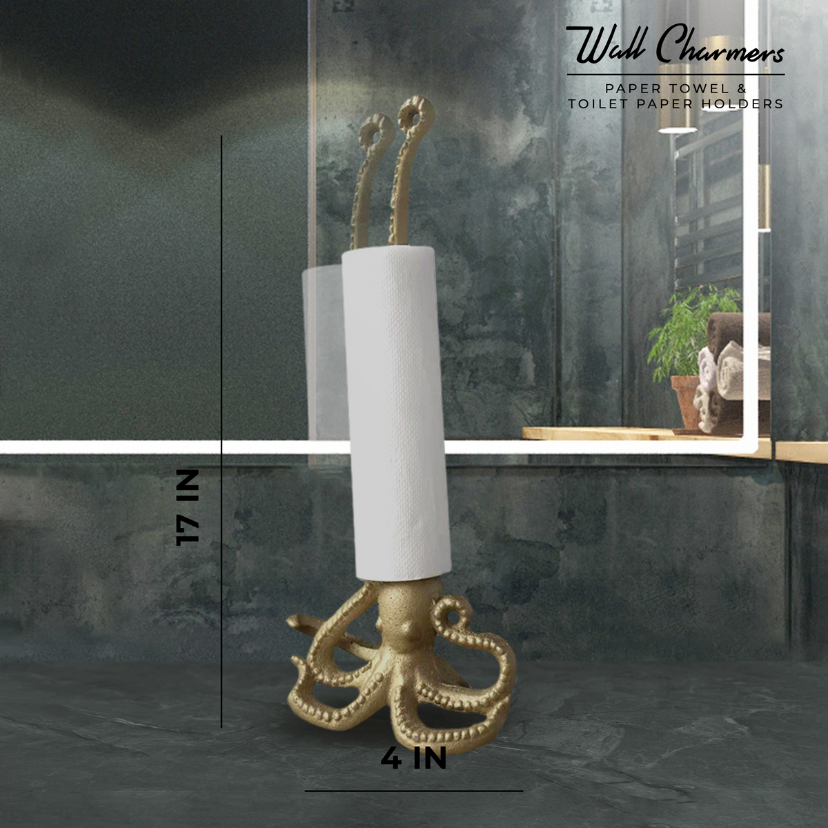 Gold Octopus Paper Towel Holder, 17" Wall Charmers