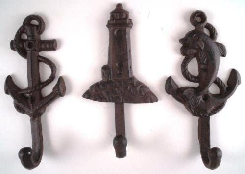 Set of 6 Nautical Cast Iron Wall Hooks