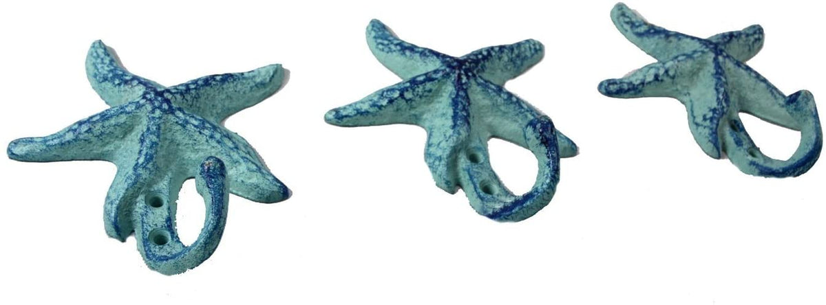 Set of 6 Starfish Cast Iron Wall Hooks Sea Star Decorative Wall