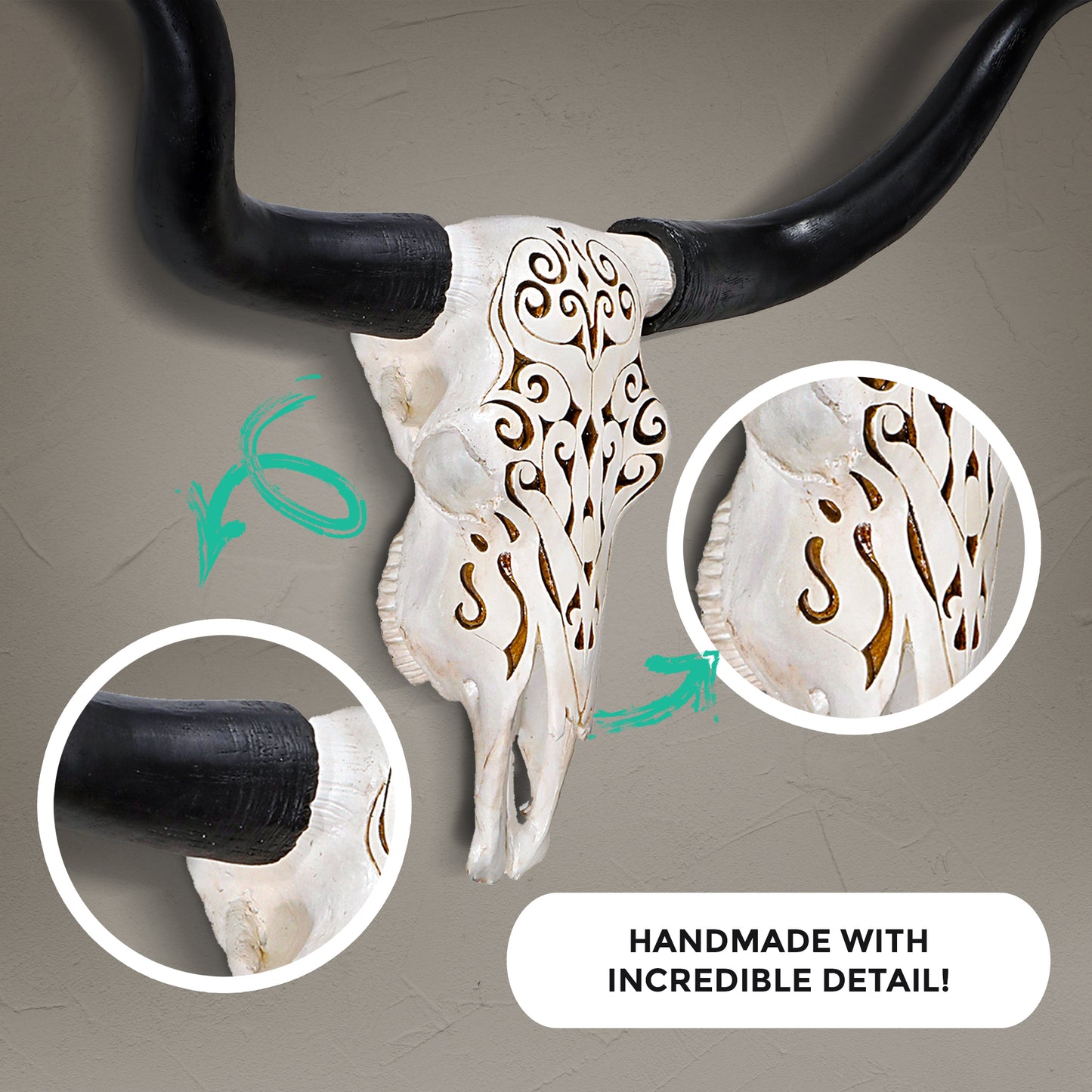 Carved Faux Longhorn Skull, 27.5"