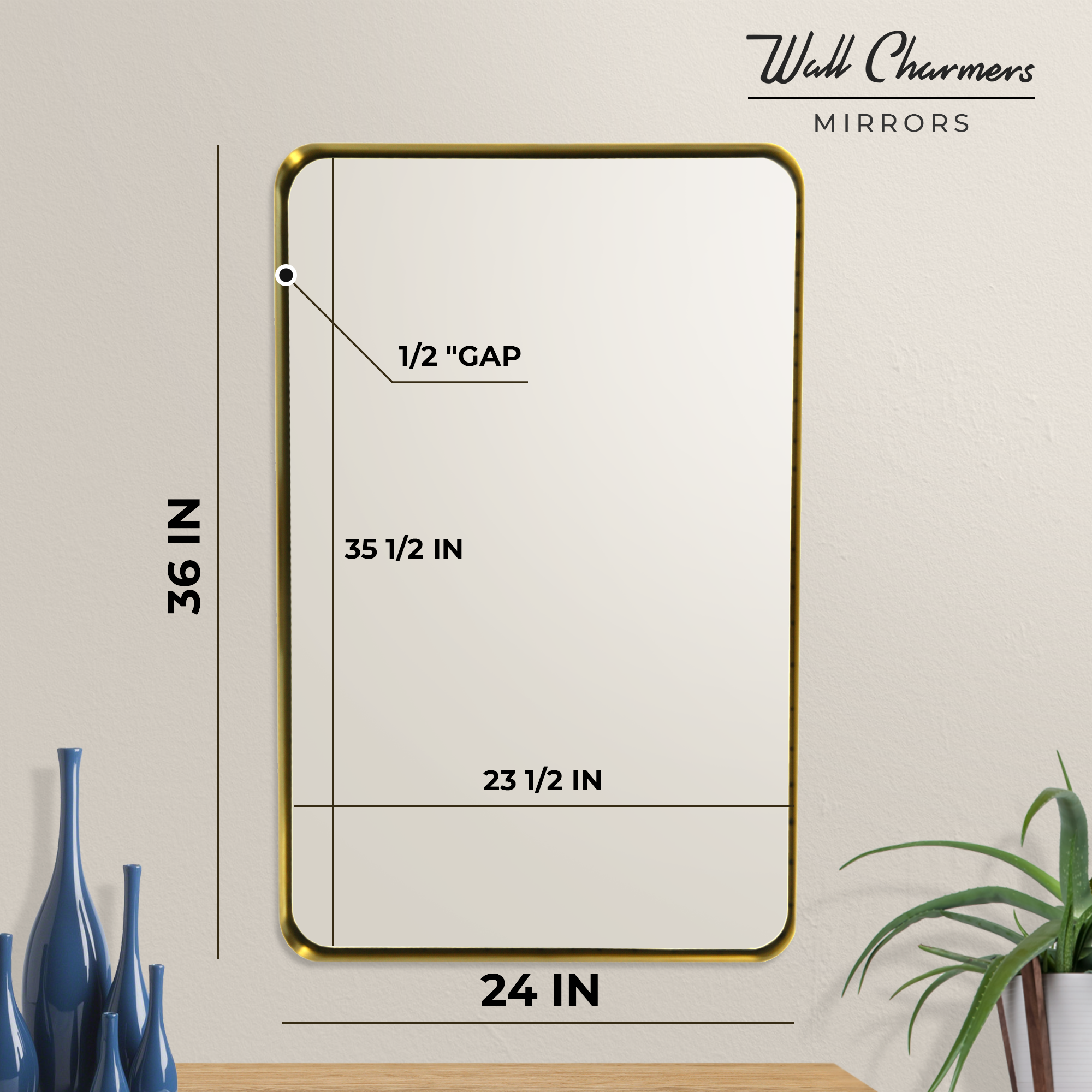 Gold Bathroom Hanging Mirror, 24"x36”