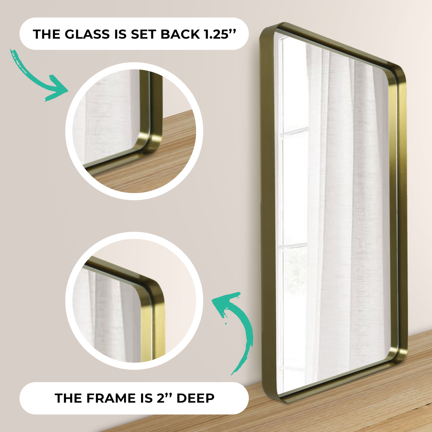 Gold Hanging Bathroom Mirror – 24” x 36” Wall Vanity Mirror