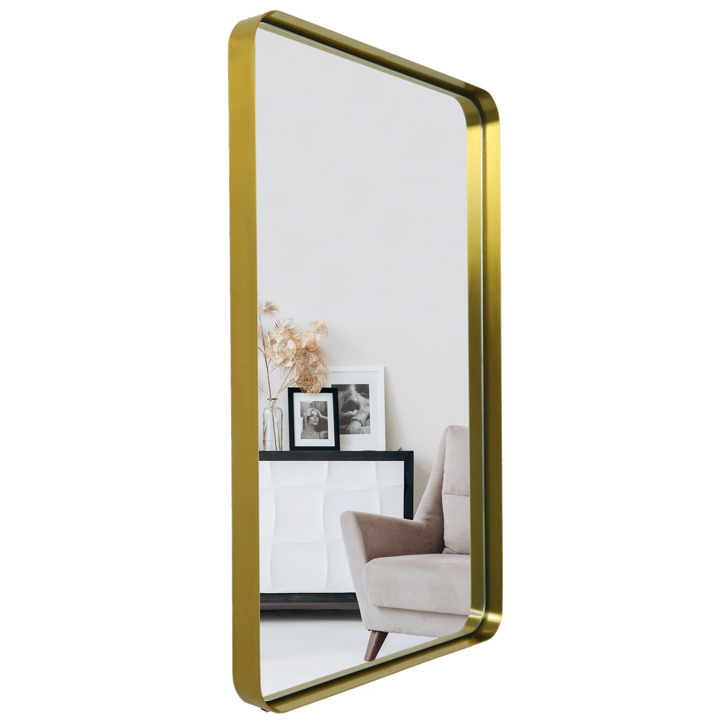 Gold Hanging Bathroom Mirror – 24” x 36” Wall Vanity Mirror