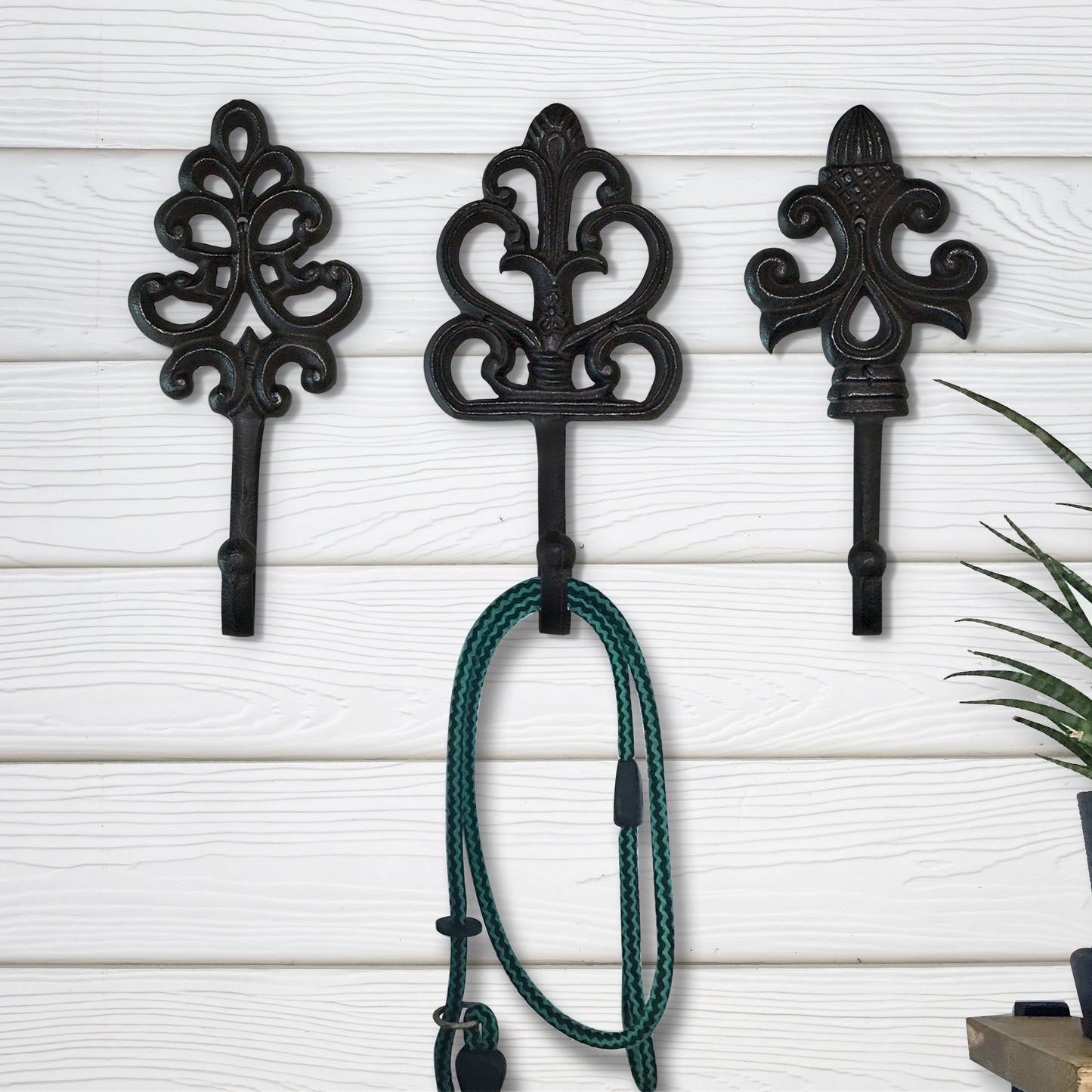 decorative hooks for hanging plants Set of 3 Fleur de Lis Wall Hooks – 8” Rustic Cast Iron Decorative Hooks, Bronze Coat & Key Hooks with Screws