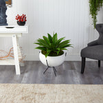 Agave Succulent Artificial Plant in White Planter with Metal Stand, 30”