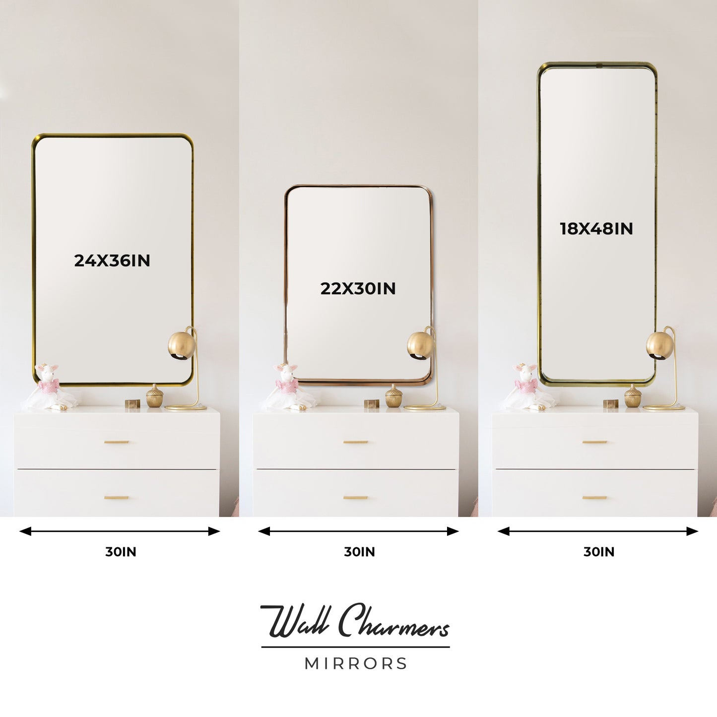 Gold Hanging Bathroom Mirror – 24” x 36” Wall Vanity Mirror
