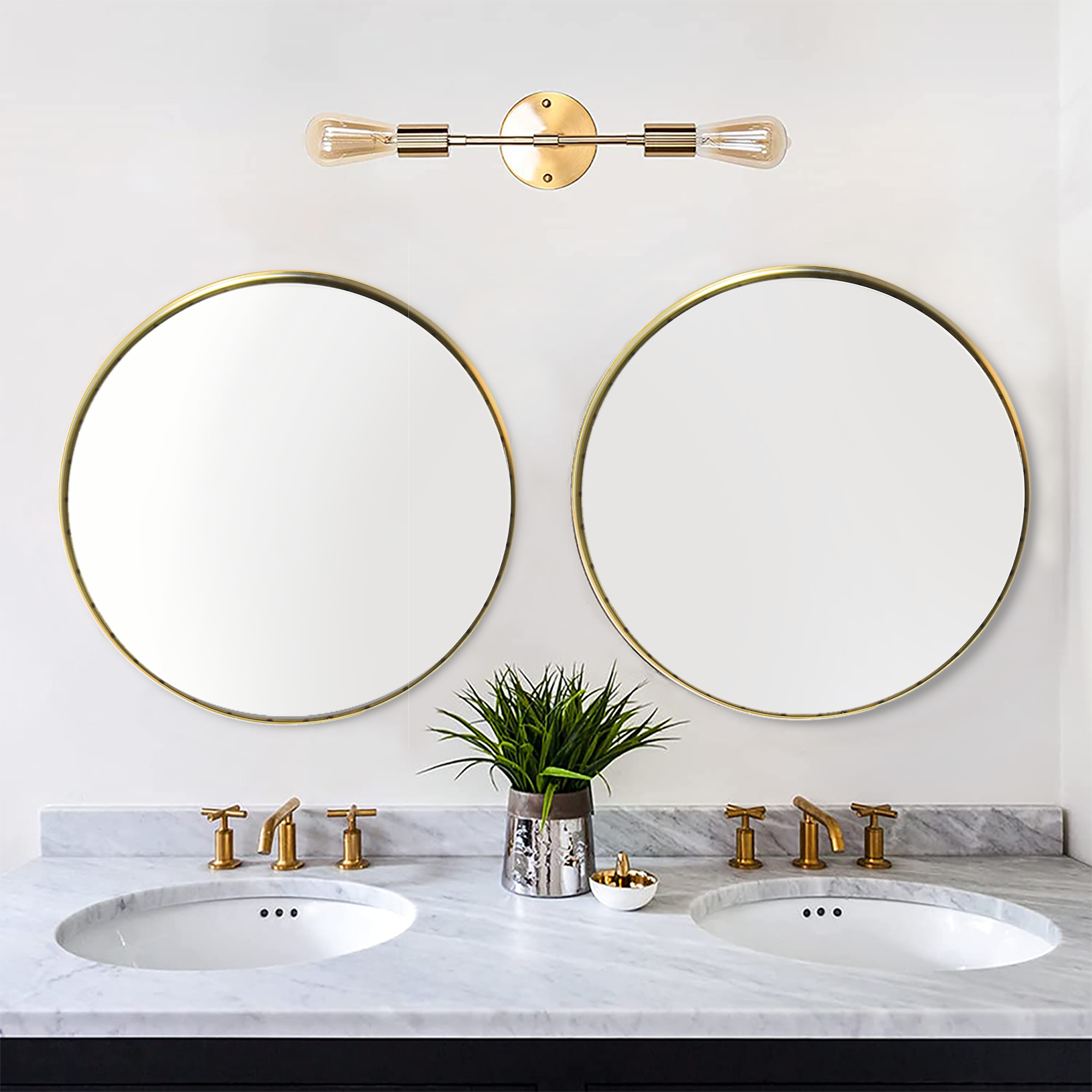 Gold Round Hanging Mirror, 30"