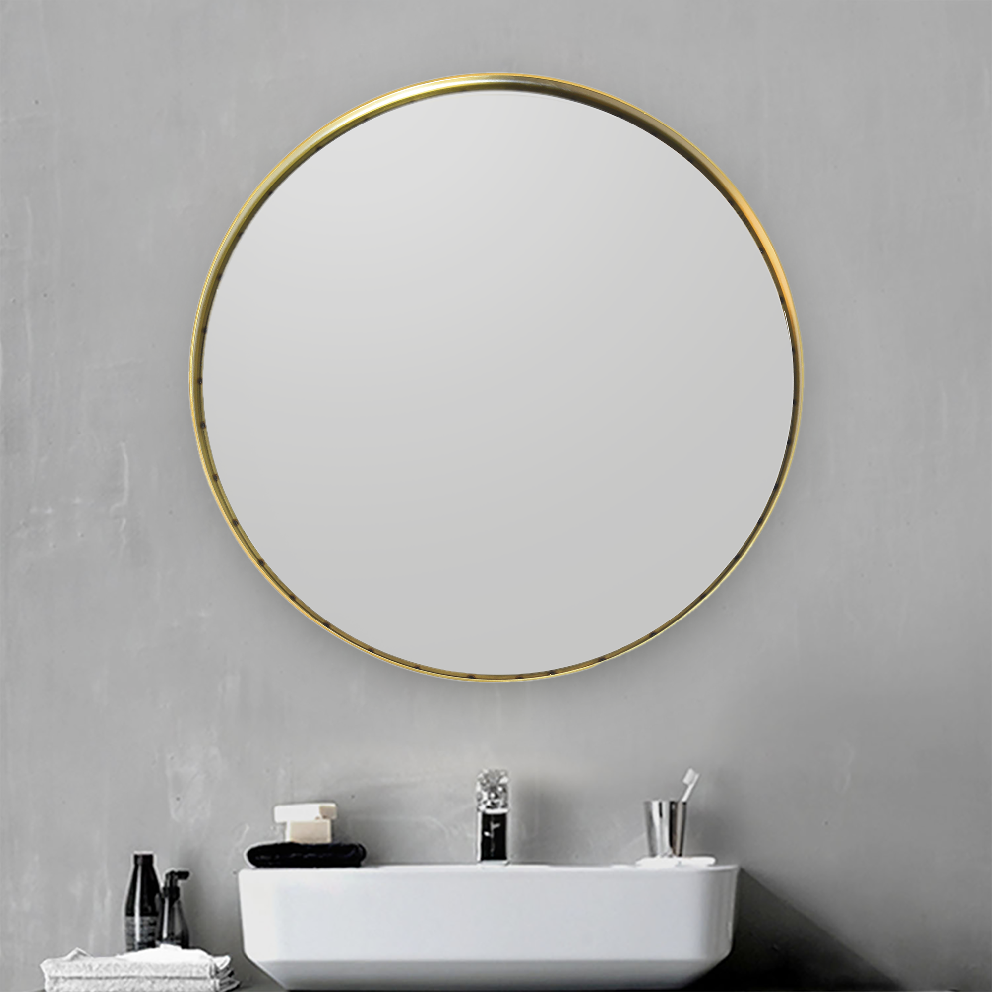 Gold Round Hanging Mirror, 24"