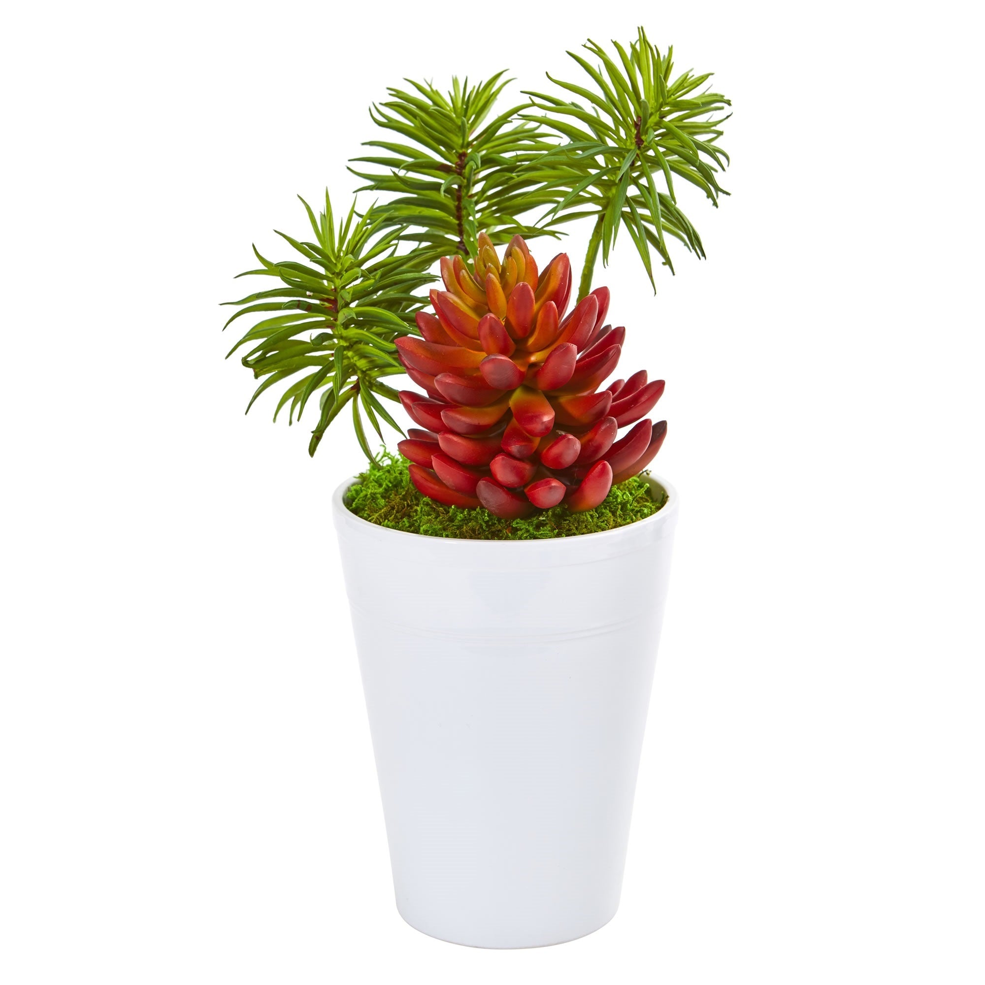 12” Mixed Succulents Artificial Plant in White Vase