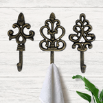 Set of 3 Aged Gold Decorative Wall Hooks, 8"