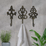 Set of 3 Aged Gold Decorative Wall Hooks, 8"