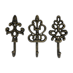 Set of 3 Aged Gold Decorative Wall Hooks, 8"