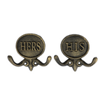 Set of 2 Aged Gold His and Hers Towel Hooks, 5.8"