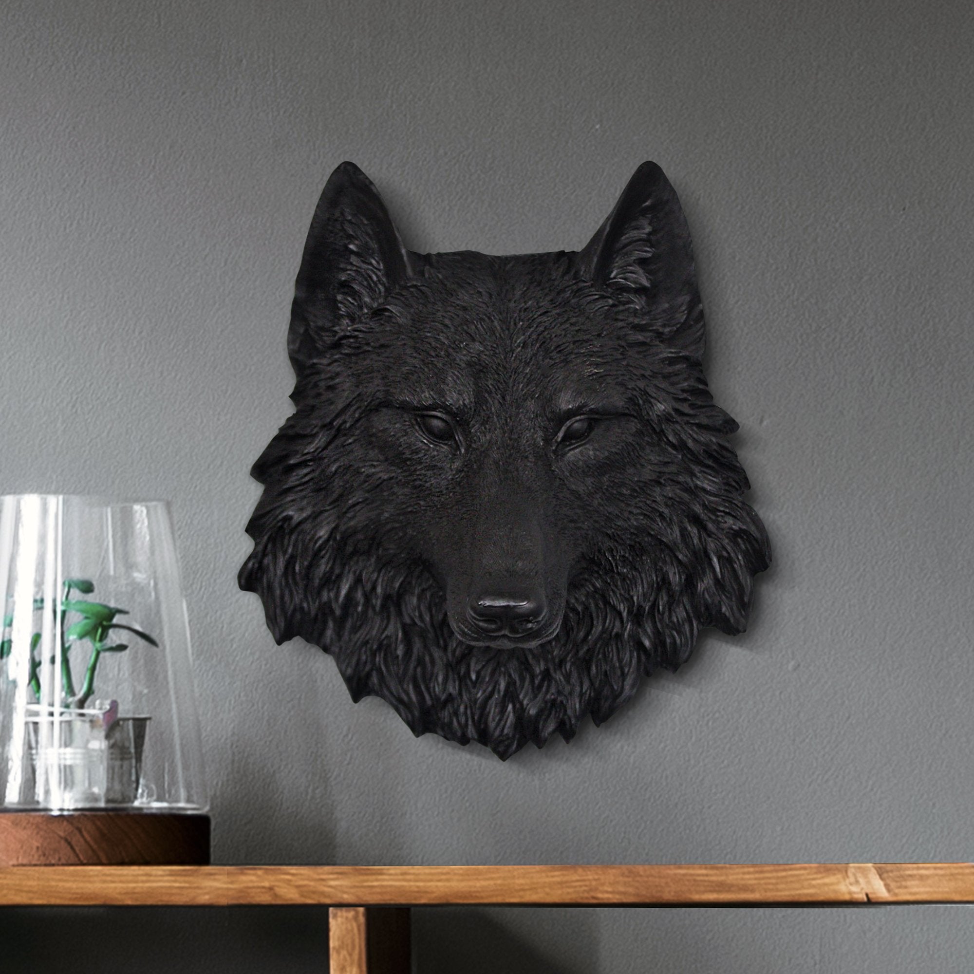 Mini Black Wolf Head  Faux Taxidermy Decor by Wall Charmers