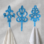 Set of 3 Blue Decorative Wall Hooks, 8"
