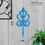 Set of 3 Blue Decorative Wall Hooks, 8"