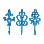 Set of 3 Blue Decorative Wall Hooks, 8"