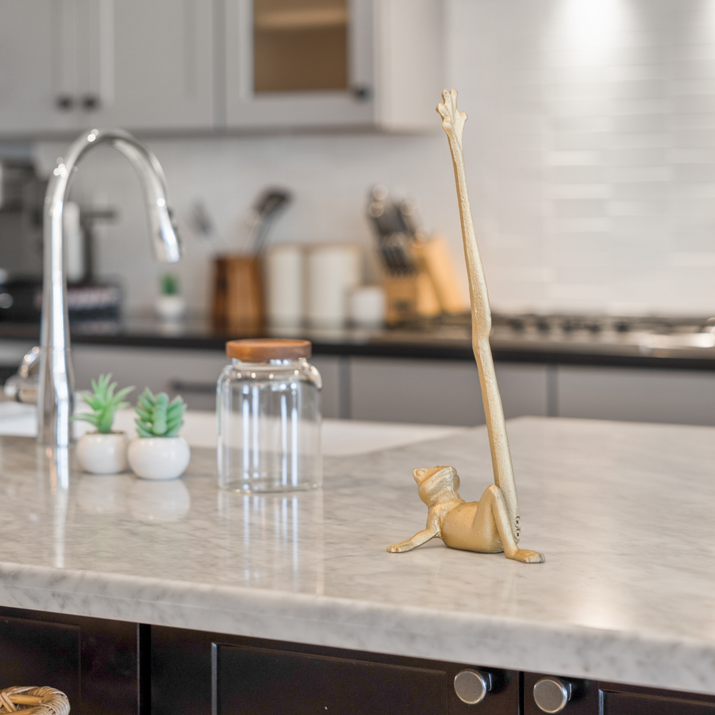 Gold Frog Toilet Paper Holder & Paper Towel Stand, 14" | Cast Iron, Won't Tip