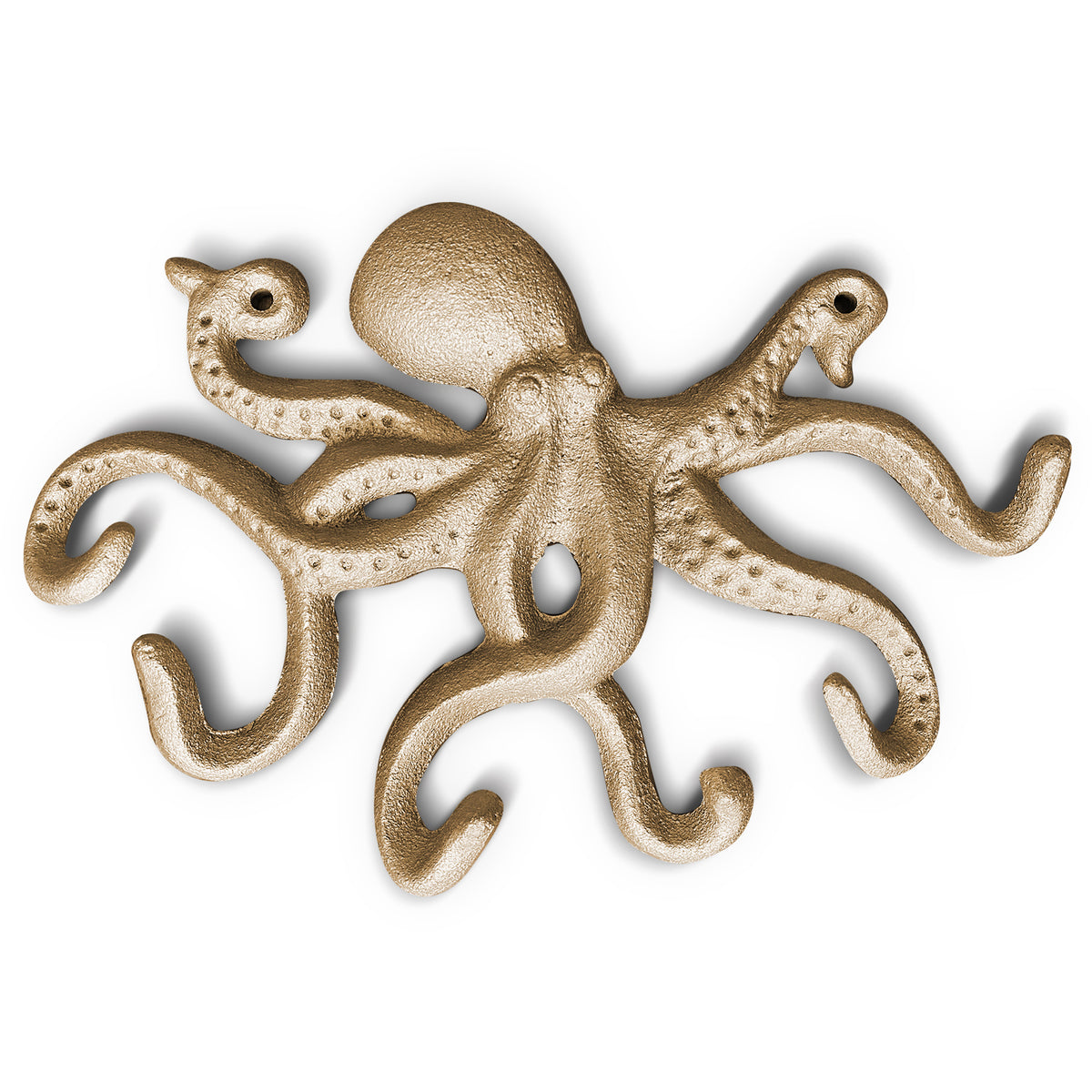 Gold Cast Iron Octopus Wall Hook, 10.5"