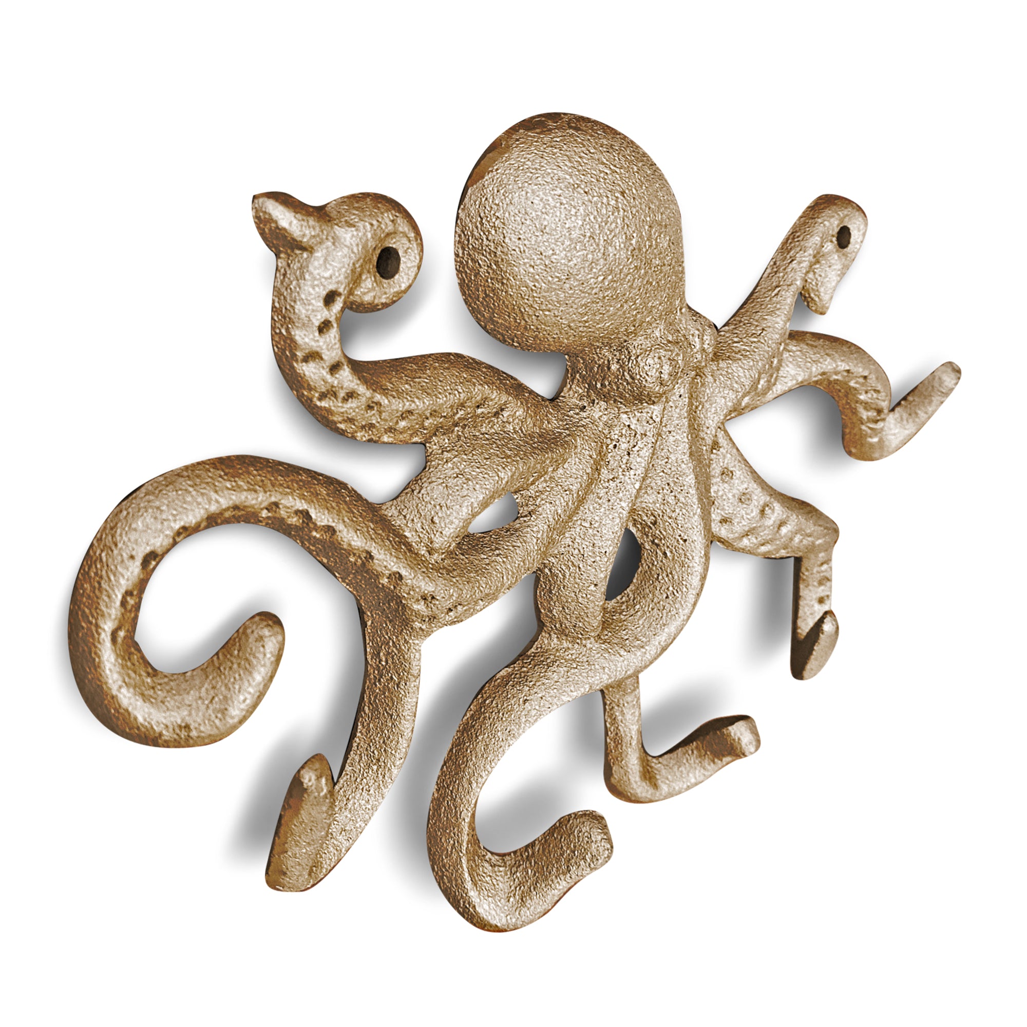 Gold Cast Iron Octopus Wall Hook, 10.5"