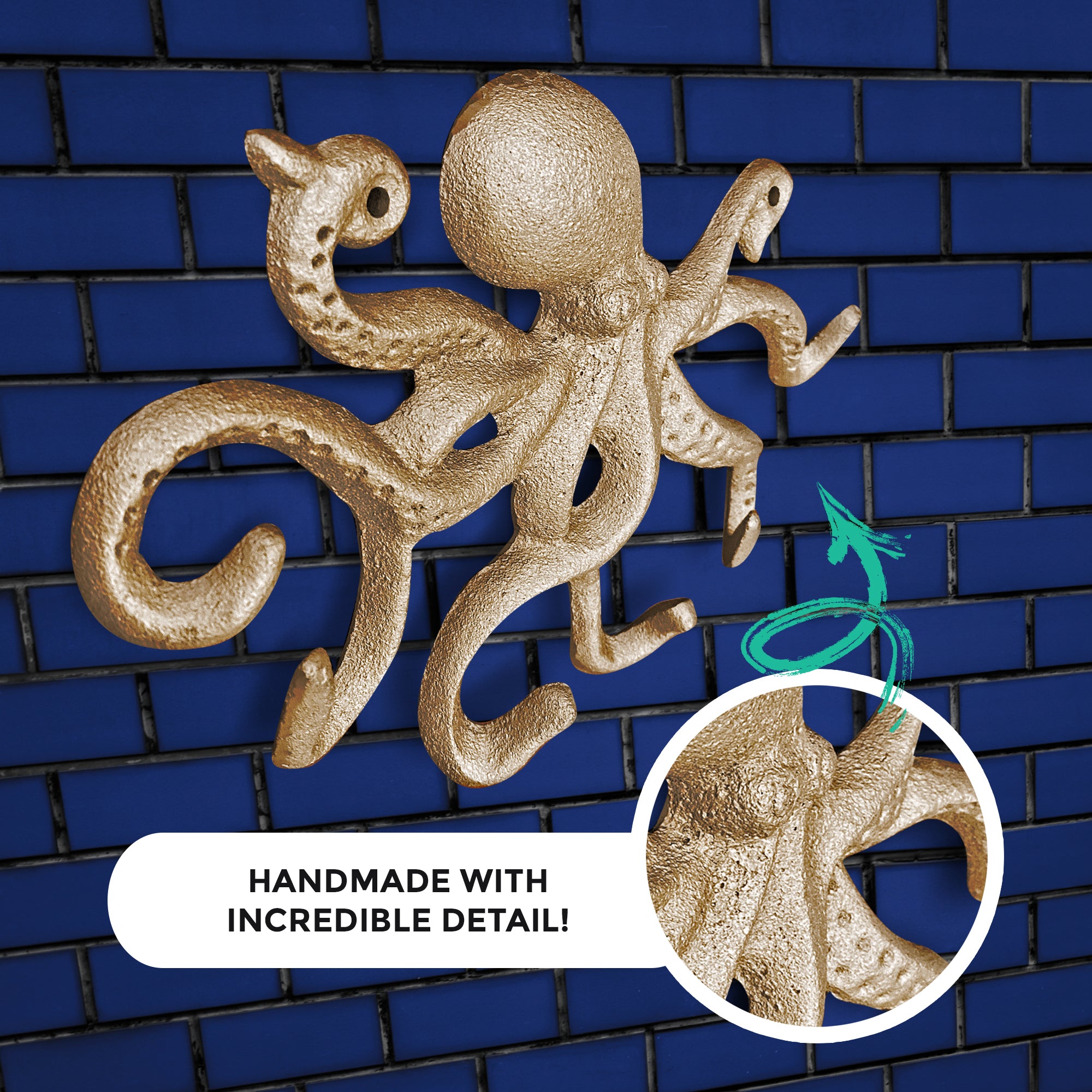 Gold Cast Iron Octopus Wall Hook, 10.5 – Wall Charmers