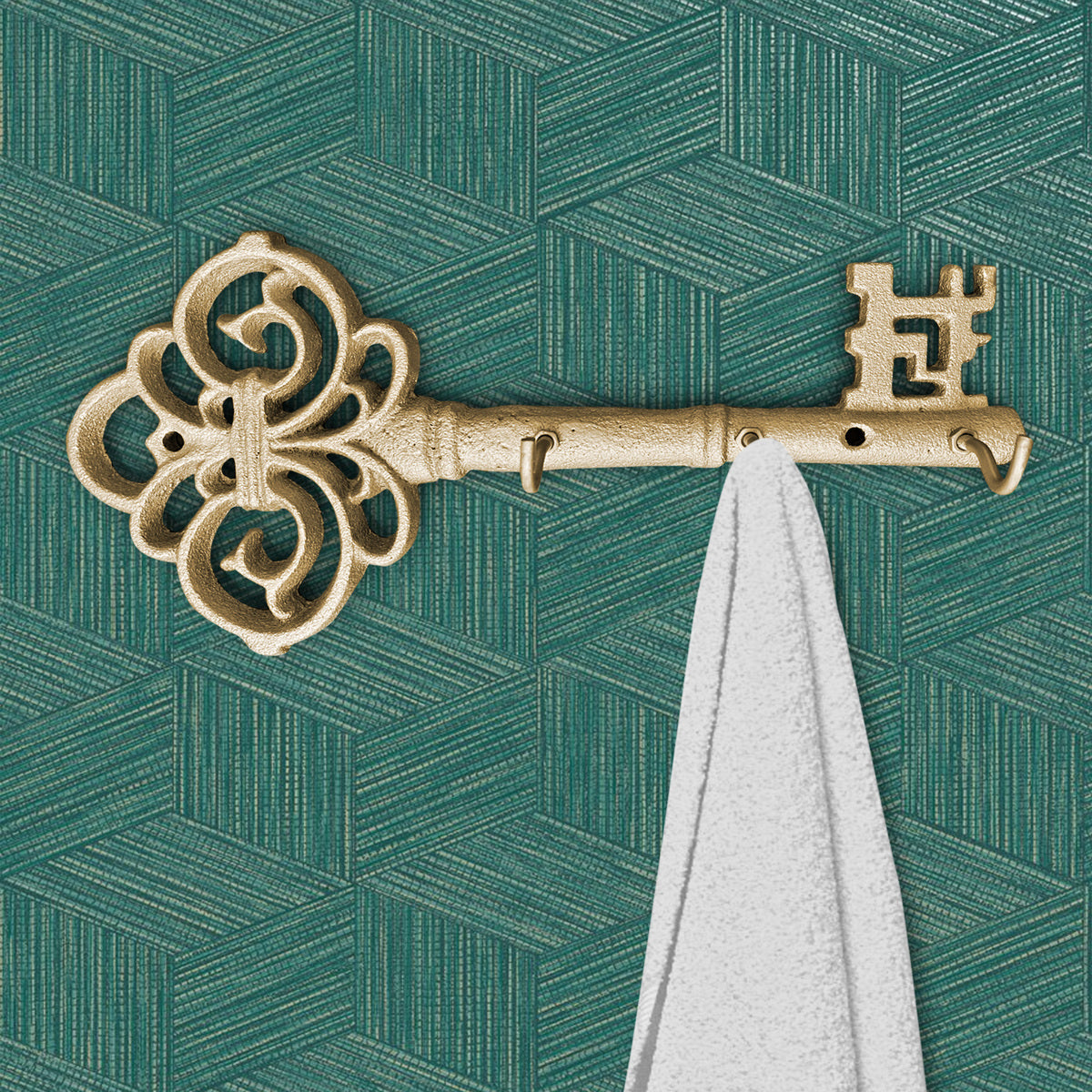 Gold Skeleton Key Wall Hooks, 10”