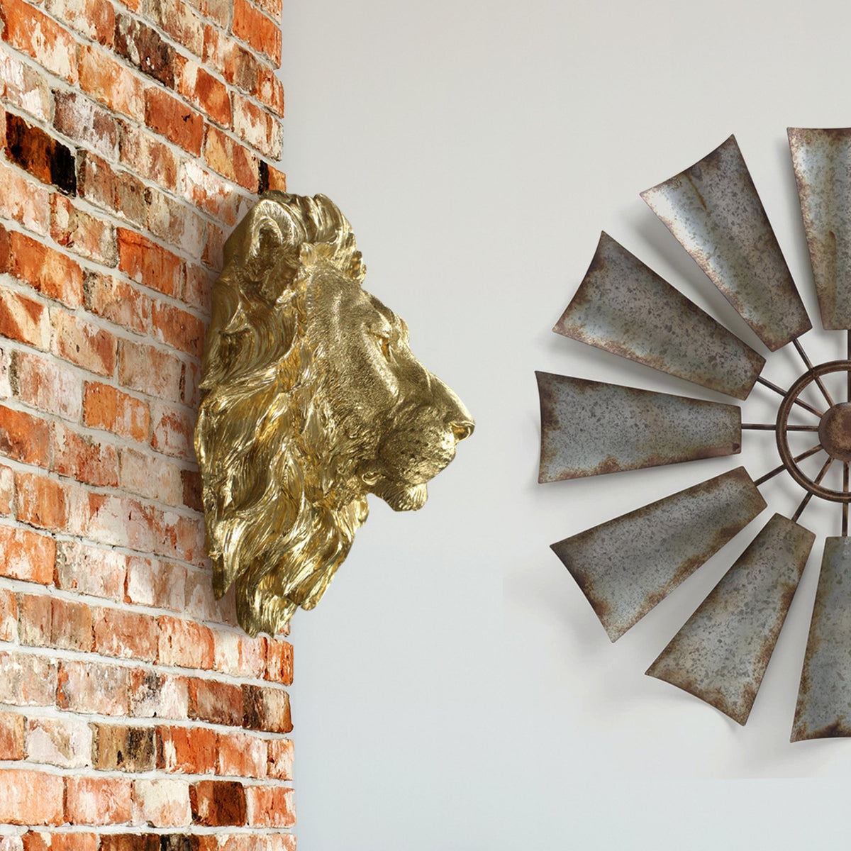 Large Gold Lion Wall Decor – 17” Faux Lion Head Wall Art – Wall Charmers