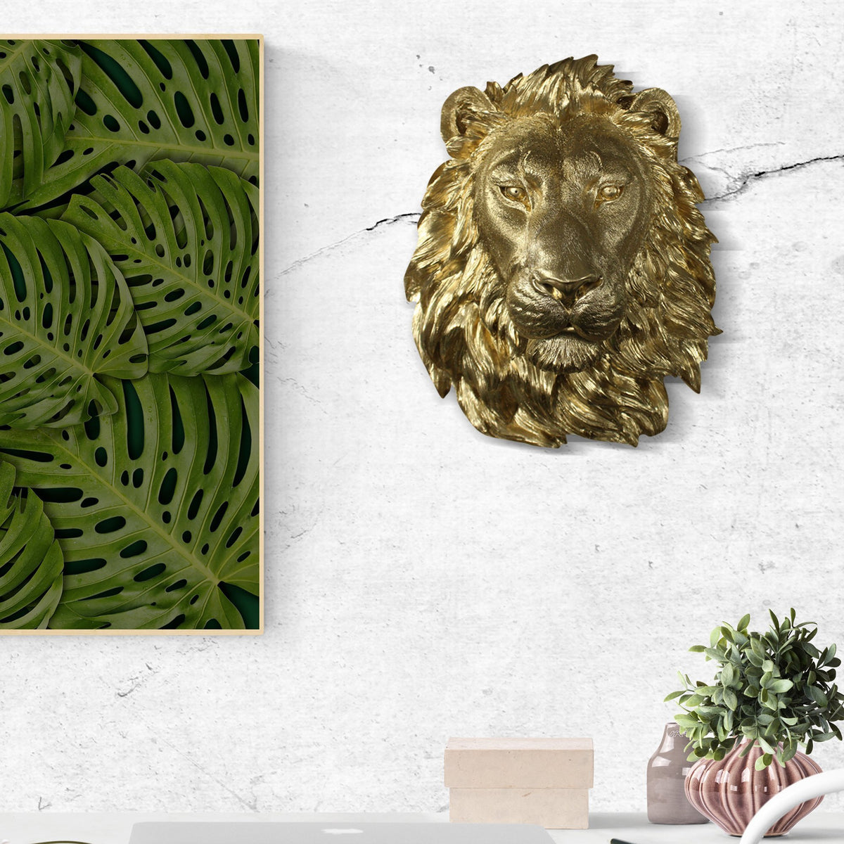Large Gold Lion Wall Decor – 17” Faux Lion Head Wall Art – Wall Charmers