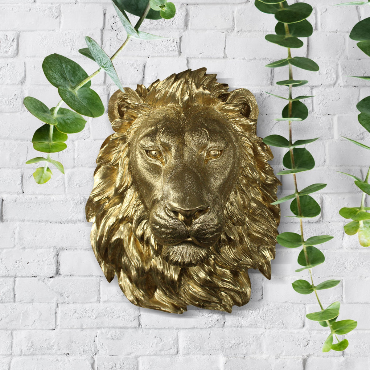 Large Gold Lion Wall Decor – 17” Faux Lion Head Wall Art – Wall Charmers