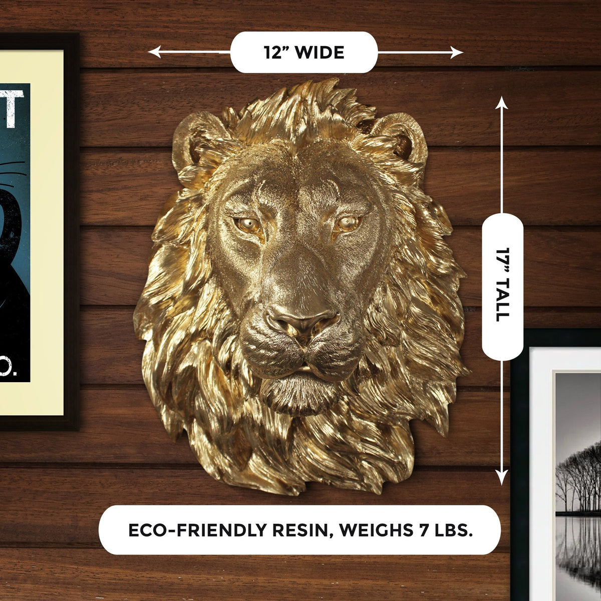 Large Gold Lion Wall Decor – 17” Faux Lion Head Wall Art – Wall Charmers